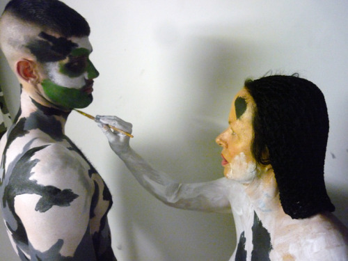 Kembra adding finishing touches to our zombie makeup for Bruce LaBruce&rsquo;s performance at Th