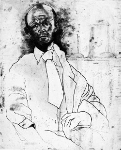 artistandstudio:  Jim Dine, Portrait of the artist seated, wearing tie.   British Museum. 