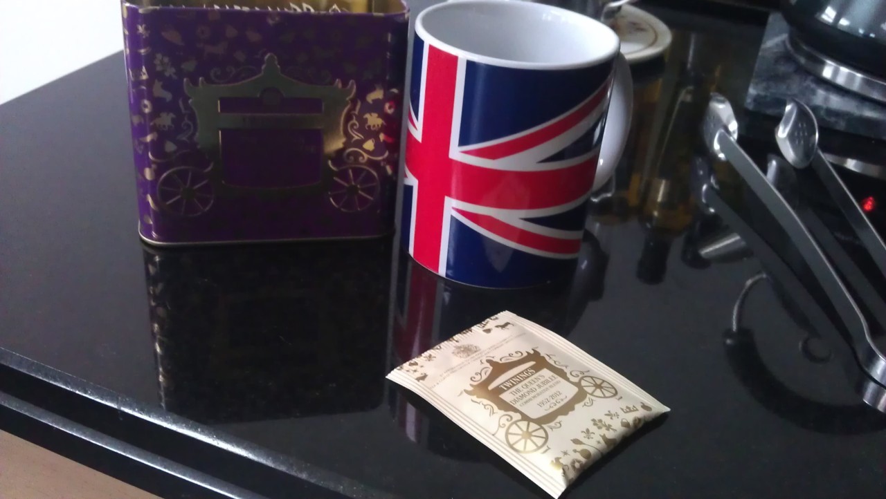 My Twinings Jubilee Tea in my (slightly incorrect) Union Flag mug :) Feeling very British this morning.