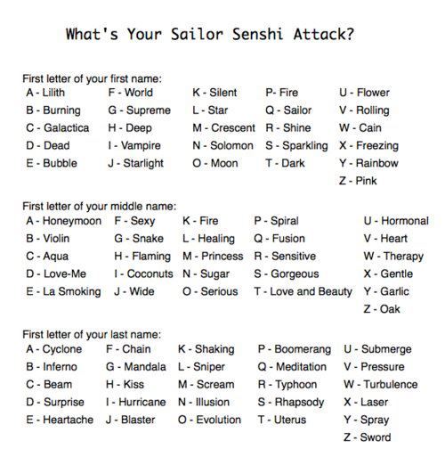 brainnsss-nom:  appledress:  ayubutts:  ragnarokhardabs:  manjoume-thunder:  lotustwister:  deityoffireflies:  asherlockian:  rebelsong:  kennadeek:  elkaydee:  gabzgirl:  burningmandala:  I found this on Facebook. What’s your attack? Mine is Shine