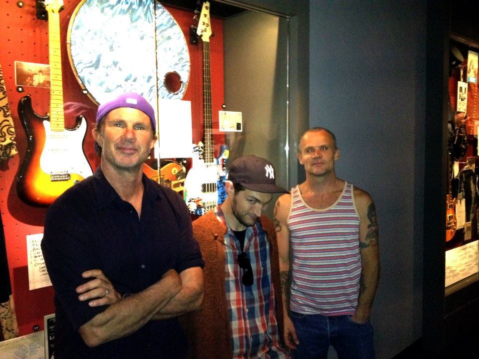 New photo of Chad Smith, Josh Klinghoffer and Flea visiting their Red Hot Chili Peppers exhibit at the Hall of Fame Museum in Cleveland on June 2nd 2012.