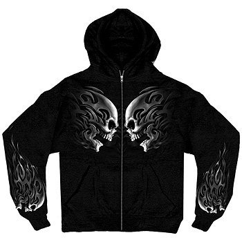 Flaming Skulls Zipper Hoodie Scary Warm Comfort