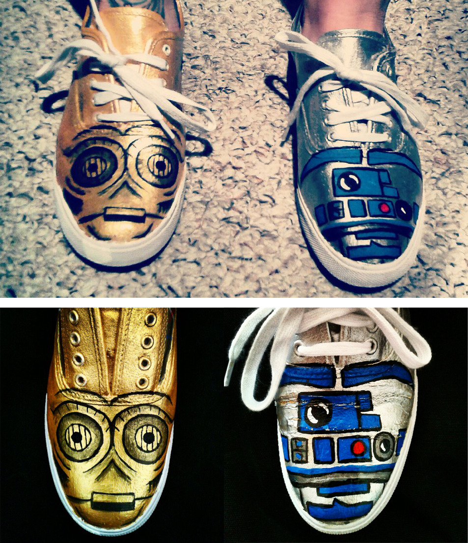 eatsleepdraw:
“I used to paint shoes for some extra cash..I hadn’t done it in a while so I painted these little droids. (Sorry about the wear on R2D2 I forgot to take a picture of it when I finished painting them)
These are not the droids you are...