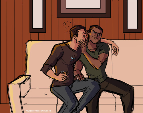 akitron:  palaceoffunk:  No one can convince me otherwise that this wasn’t a common occurance between Tony and Rhodey. (I have got to stop drawing people on couches.)  cackles  Excellent.