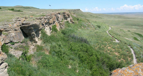 In south-west Alberta, the remains of marked trails and an aboriginal camp, and a tumulus where vas