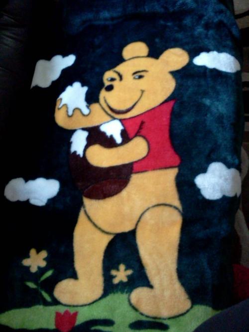 serpentenema:tocinobebe:my friend has this weird knockoff Winnie the Pooh blanket and it’s the most 