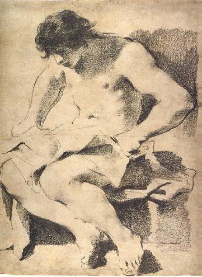 artqueer:  Guercino (Giovanni Francesco Barbieri): Seated Young Man Looking Down,