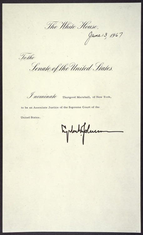 ourpresidents:
“ June 13, 1967: President Lyndon B. Johnson appoints Thurgood Marshall to the Supreme Court. Marshall is the first African American to serve as Supreme Court Justice.
Read more about Justice Marshall and this historic appointment...