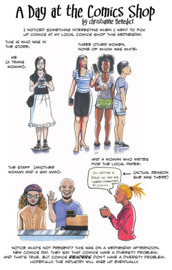 gailsimone:  badguyshavetheworstaim:  a comic done by christianne benedict, posted on the womanthology art forum. brilliant!  YES. Jesus, thank you. I cannot tell you how many times I have had to point out what the audience at conventions actually LOOKS