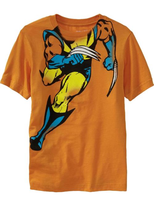 fashiontipsfromcomicstrips:  Marvel Comics T-shirts, ผ.94 each, Old Navy. Little boys get the best t-shirts. However, anyone who wears a women’s small/medium can comfortably wear these shirts in the larger sizes. Captain America T-shirt [link] Wolverine