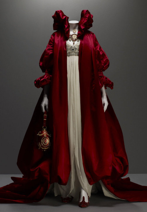 salveo2-deactivated20130804: Coat of red silk satin; dress of ivory silk chiffon embroidered with cr