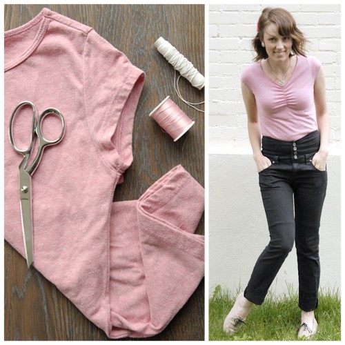 DIY Tee Shirt to Pretty Ruched Ballet Tee. Really simple tutorial (also available in PDF download) b