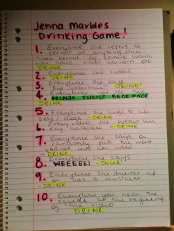 Beauty-Is-Universal:  The Original Jenna Marbles Drinking Game, That I Invented.