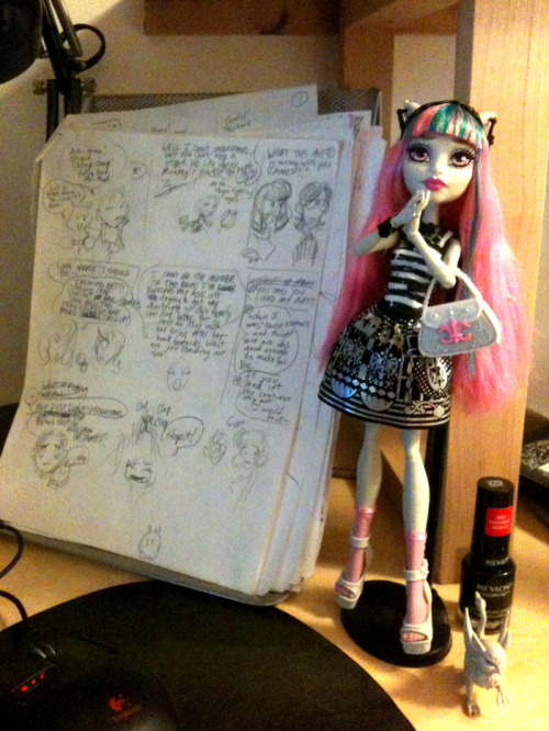 thegodmachinecomic:On the desk- beside my computer is one of my 1st round draft pages for THE GOD MA