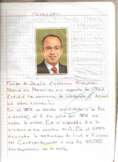 La biografía de @FelipeCalderon por un niño de primaria