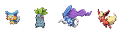 skitty&mudkip, pikachu&oddish, mew&suicune,