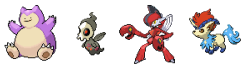 ditto&snorlax, duskull&togetic, gallade&scizor,