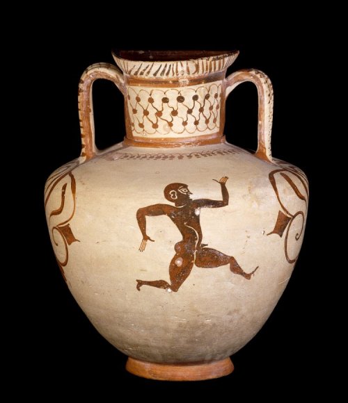 heracliteanfire: Pottery amphora decorated in the Fikellura style with a running man. Attribute