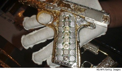 Diamond studded guns seized from a Mexican drug lord in Guadalajara.