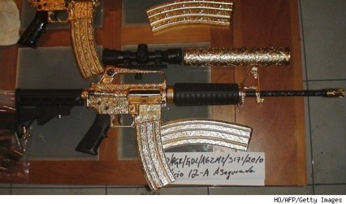 Diamond studded guns seized from a Mexican drug lord in Guadalajara.