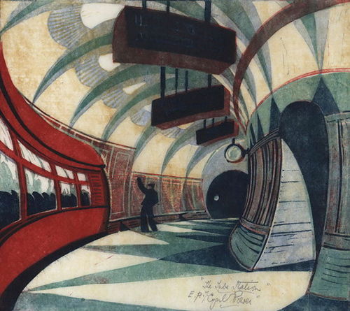 themetropolitanline:  fleshandthedevil:  “Lovers”      “ The Tube Station (c. 1932) ”      by Cyril Power (1872-1951)  Thanks to Thusreluctant  for posting wonderful image. 