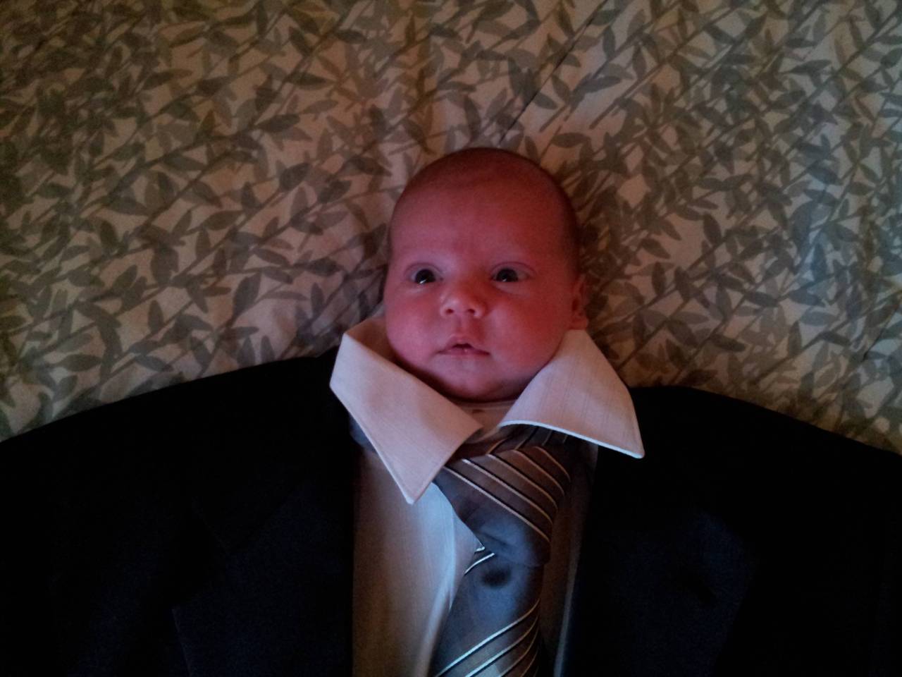 sofapizza:
“ My mom asked me for a “formal picture” of my one month old baby, I sent her this.
”