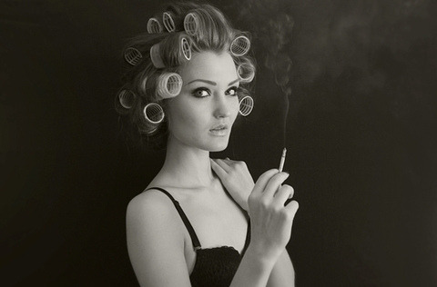 Porn photo smoking in curlers