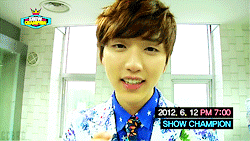 gongchanbaragi:  [B1A4 for Show Champion]  Gongchan had the shortest message/screen time but that smile ;~; I wanna punch him in the face ;A; I dun wanna be Gongchan biased again >~< noooooooooooo. /wrist And Duckie looks more handsome every time