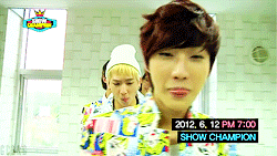 gongchanbaragi:  [B1A4 for Show Champion]  Gongchan had the shortest message/screen time but that smile ;~; I wanna punch him in the face ;A; I dun wanna be Gongchan biased again >~< noooooooooooo. /wrist And Duckie looks more handsome every time