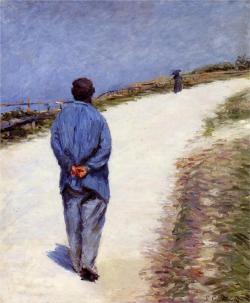 artaddictsanonymous:  Gustave Caillebotte, Père Magloire on the Road to Saint-Clair at Étretat, 1884 