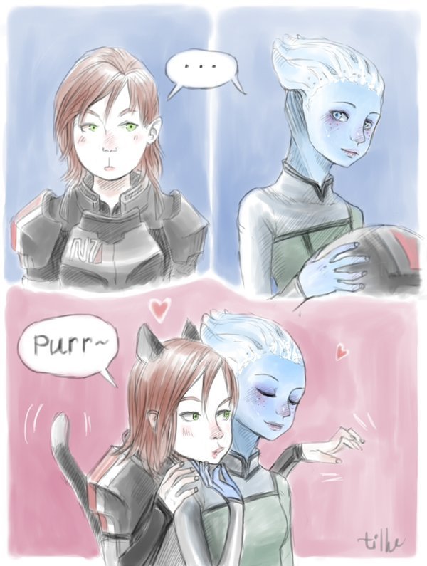 itsonlyfiction:  Catpard and Liara by tilhe 