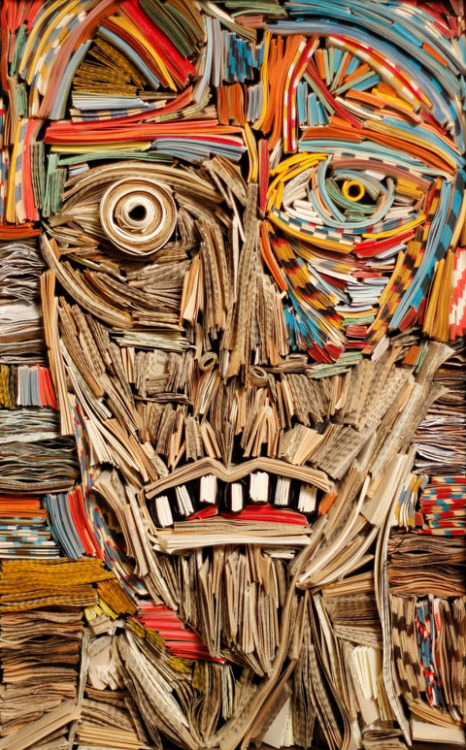  Artist Nick Georgiou creates sculptures out of old newspapers. 
