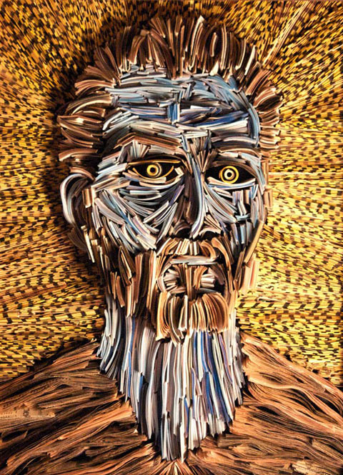  Artist Nick Georgiou creates sculptures out of old newspapers. 