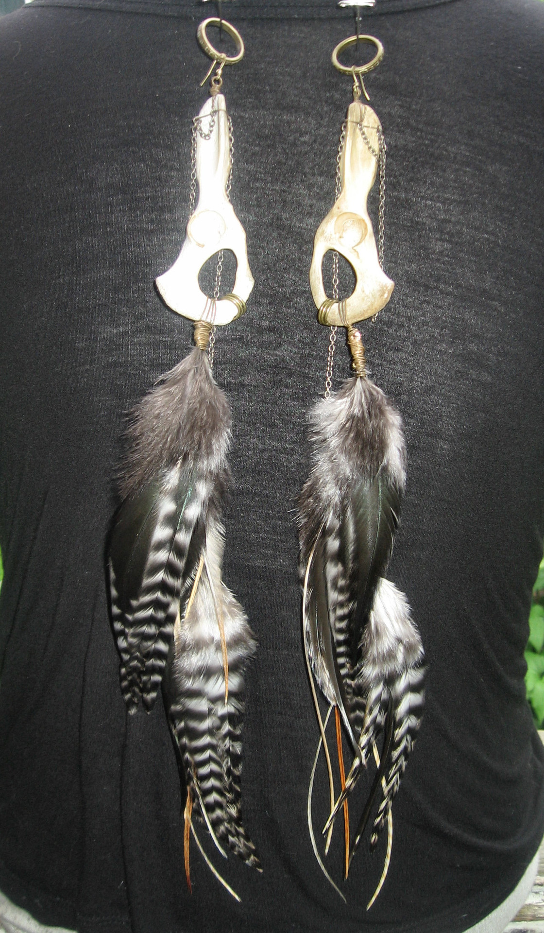 Adorned Immortal, Fox Medicine Hip Bone Earrings with Rooster...