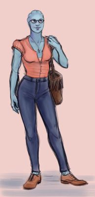 stonelions:  I just want to play dress up with Liara and current(ish) clothes, is that so wrong? (Probably.) Don’t even try to tell me that asari can’t wear glasses because I’m not listening. 