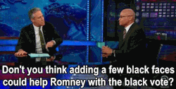 drunkonstevphen:  Jon Stewart and Larry Wilmore discuss the lack of diversity in Mitt Romney’s latest campaign ad. 