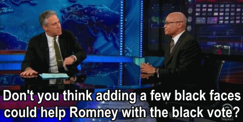 drunkonstevphen:Jon Stewart and Larry Wilmore discuss the lack of diversity in Mitt Romney’s latest 