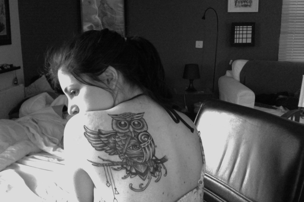 fuckyeahtattoos:  my owl tattoo done by my brother. The three basic forms, the circle