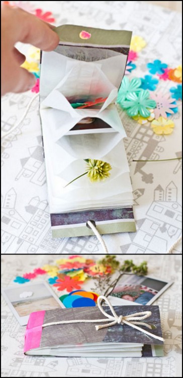 rainbowsandunicornscrafts:DIY Accordion Style Treasure Book Tutorial. Use glassine bags, paper bags,