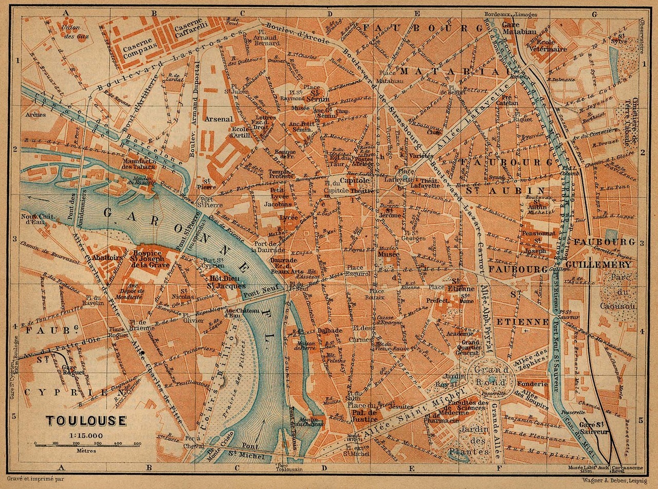 Map of Toulouse in 1914