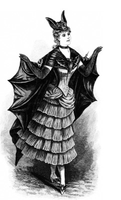 vintagegal:  Victorian Bat costume based on a French fashion plate (left), c. 1887 