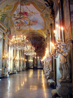 a-l-ancien-regime:  Hall of Mirrors Genoa, Italy. The Hall of Mirrors is perhaps the most impressive room on display in the Palazzo  Reale.  