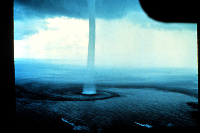 A waterspout off the Florida Keys photographed from an aircraft
Image ID: wea00308, NOAA’s National Weather Service (NWS) Collection
Location: Florida Keys, Florida
Photo Date: 1969 September 10
Photographer: Dr. Joseph Golden, NOAA