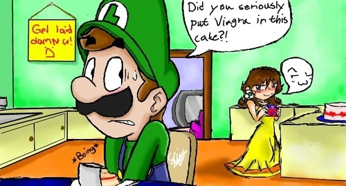 fuckyeahluigixdaisy:  What Did she put in the cake!? - Luigi And Princess Daisy Fan