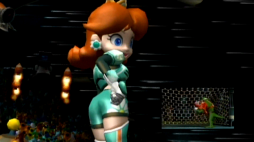 fuckyeahluigixdaisy:  For someone who’s main color is actually YELLOW , her second super strikers outfit is green. matching with Luigi even more 