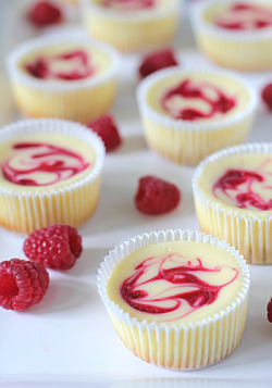 gastrogirl:  mini raspberry swirl cheesecakes.