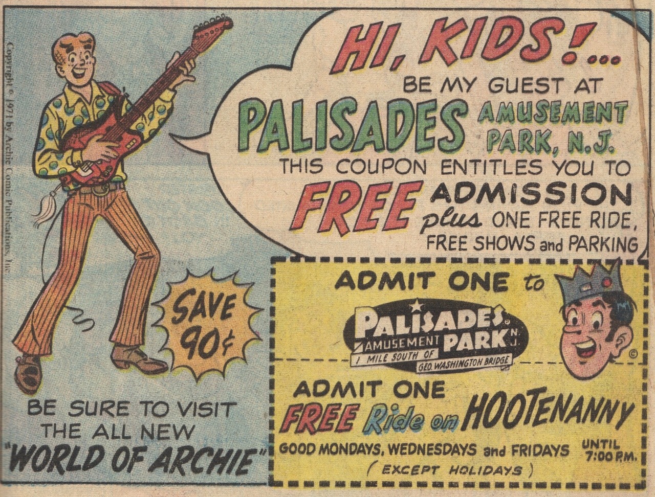 pcapopcultureaddict:
“Heres something I’ve never seen before. Most comic book fans have seen the classic ads and coupons for Palisades Park featuring Batman, Superman and Wonder Woman, but this is the first time I’ve seen one with Archie and Jughead....