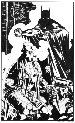 gruesomebeast:  Batman Hellboy- Black and