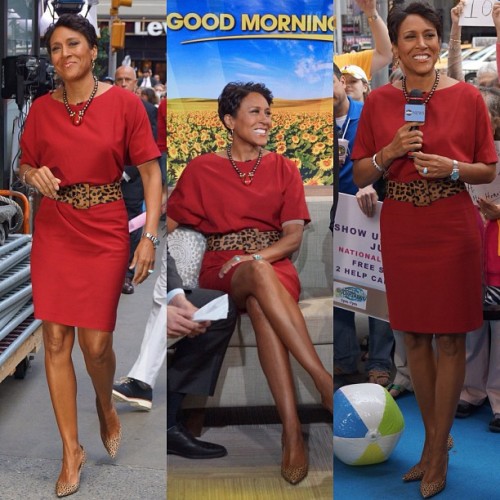 #WhatSheWore @RobinRoberts #Agnona Dress, @Prada Pony Hair Belt, @JimmyChooLtd Pony Hair Pumps (Take