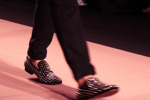 PhFW: Details | Butz Fuentes wearing Christian Louboutin Studded Leather Slip-ons